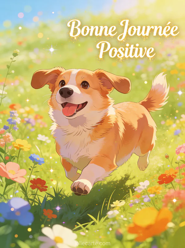 Corgi joyeux courant dans une prairie de fleurs sauvages colorées sous le soleil