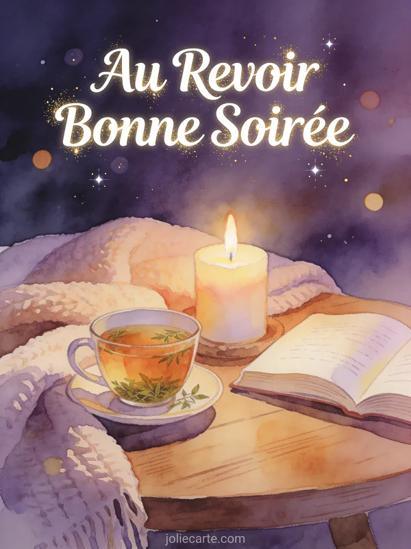 Illustration aquarelle d'une scène cosy avec bougie, tisane et livre