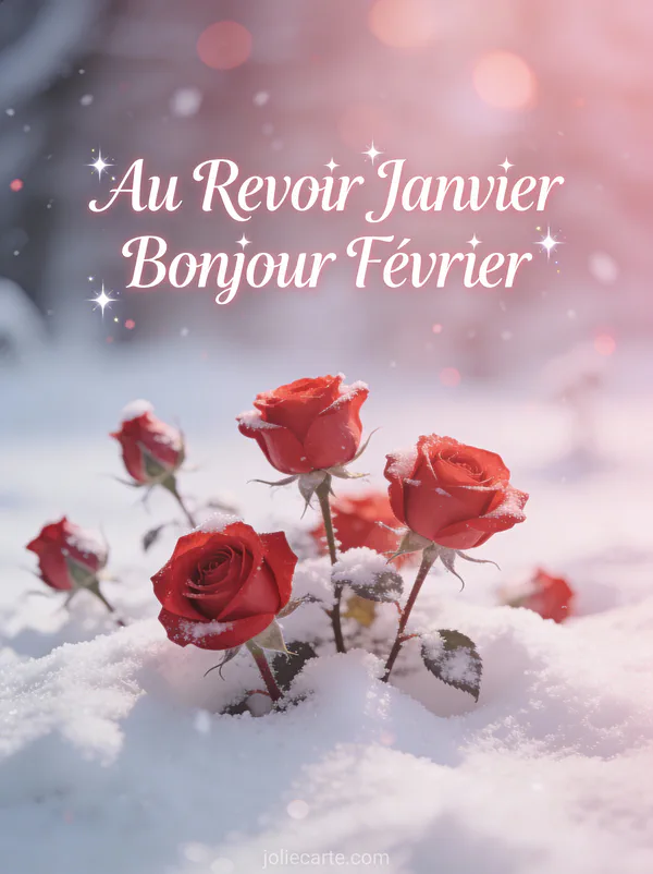 Roses rouges émergeant de la neige au début de février