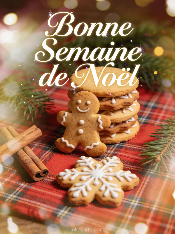 Biscuits de Noël et pain d'épices sur tissu écossais avec cannelle, photo bonne semaine Noël