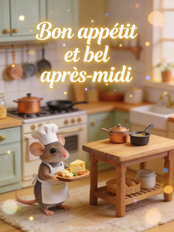 Illustration d'une souris chef présentant un plateau de fromages miniature