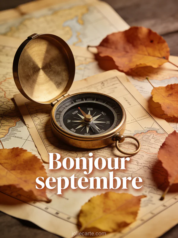 Boussole ancienne sur des vieilles cartes avec des feuilles d'automne