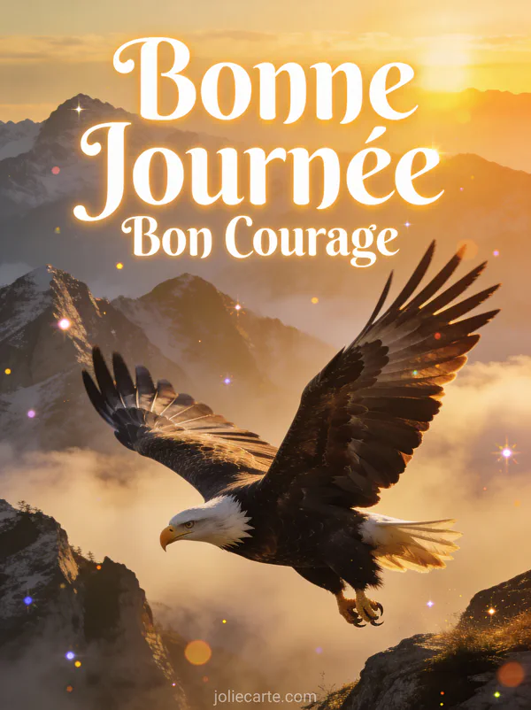 Aigle majestueux survolant des montagnes brumeuses au lever du soleil