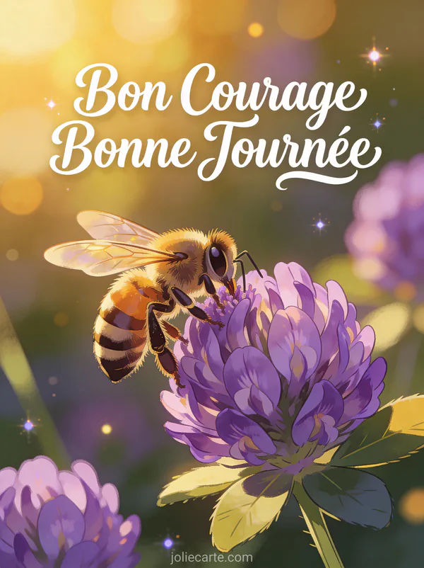 Abeille butinant une fleur de trèfle violet dans la lumière dorée du soleil