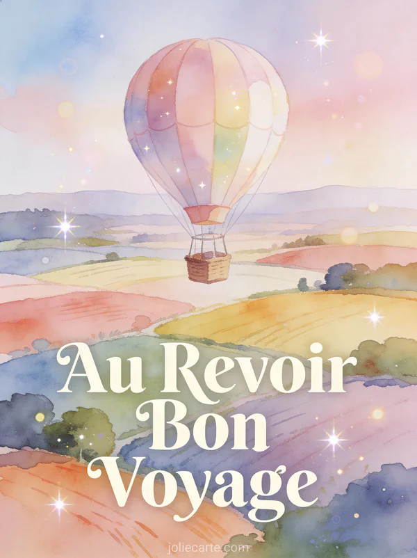 Illustration aquarelle d'une montgolfière flottant au-dessus de champs colorés