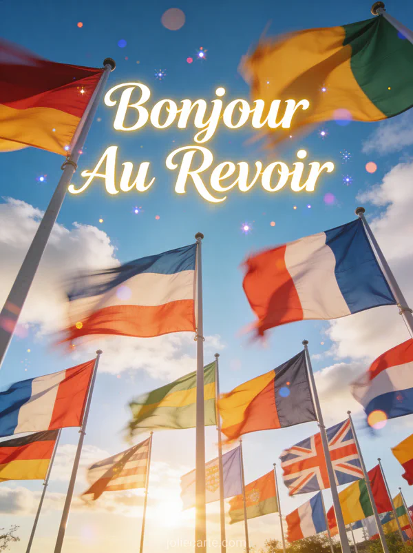 Drapeaux colorés flottant au vent sous un ciel bleu avec des nuages