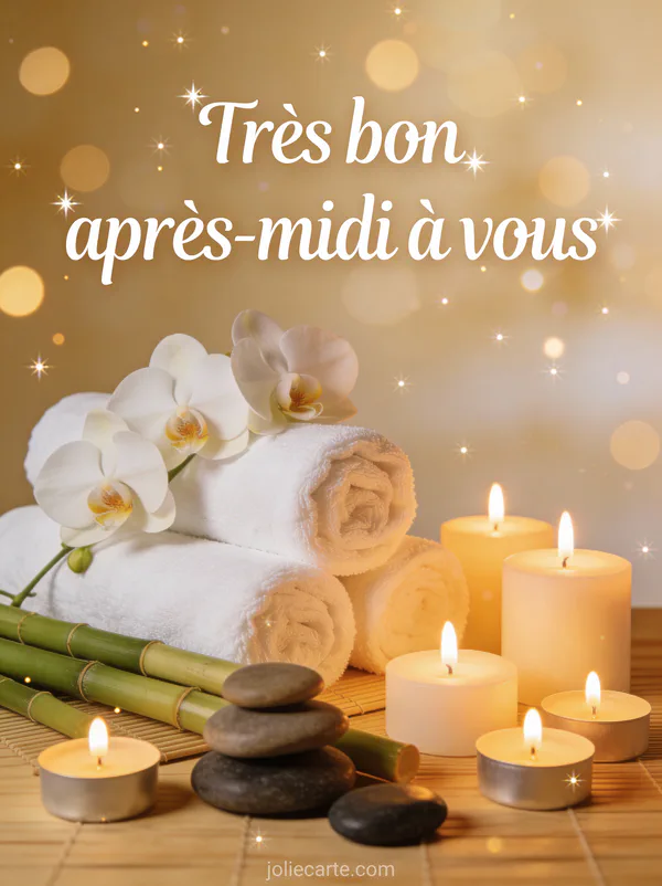 Ambiance spa zen avec serviettes, orchidées, bambou, pierres et bougies