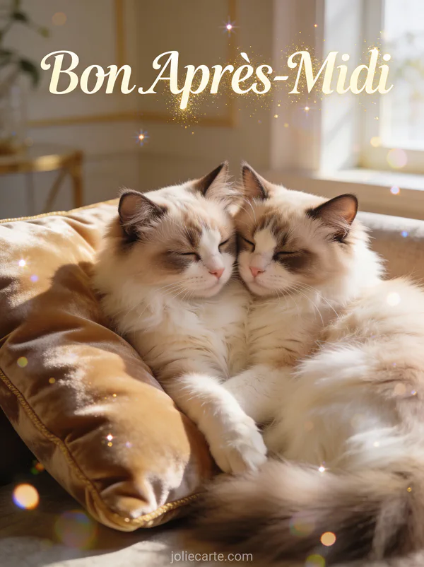 Deux chats Ragdoll câlinés sur un coussin en velours dans un intérieur élégant