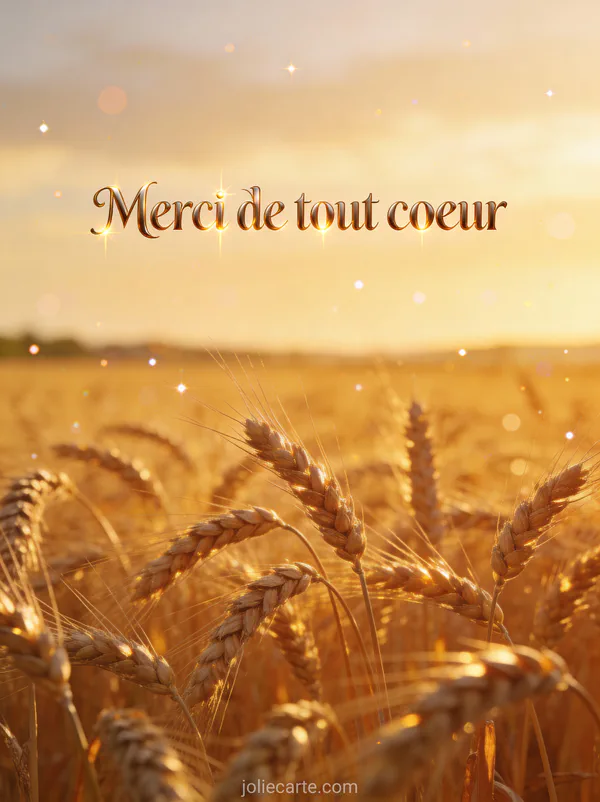 Message remerciement condoléances avec champ de blé doré et texte Merci de tout cœur