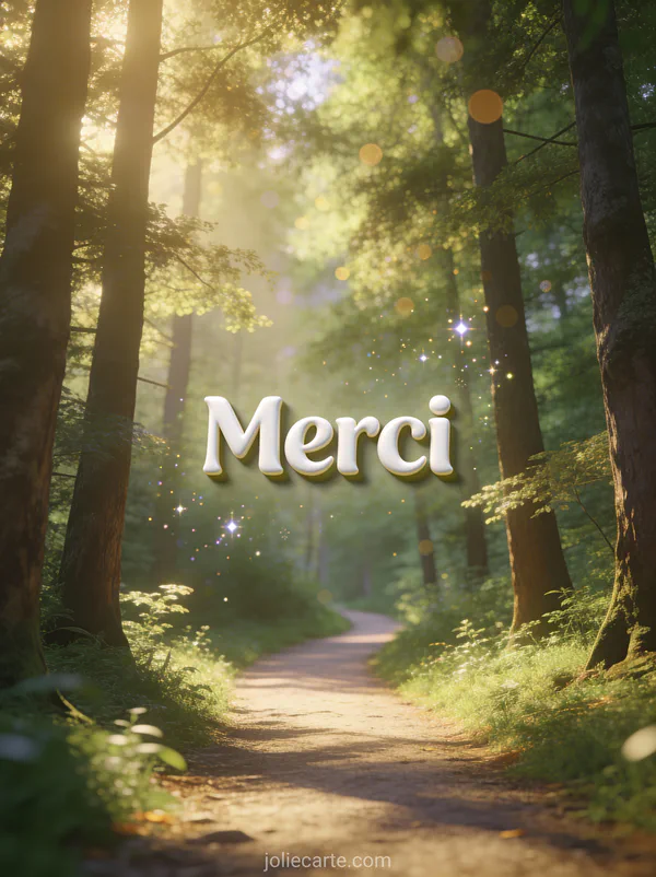 Texte remerciements condoléances avec chemin forestier ensoleillé texte Merci