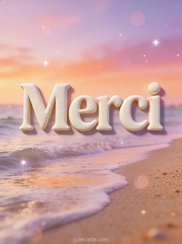 Carte de remerciement pour un décès avec plage coucher de soleil vagues texte Merci