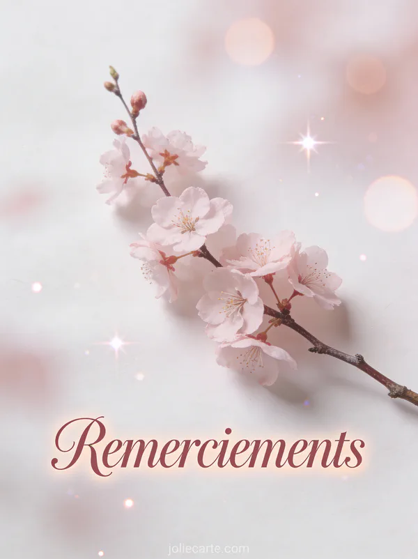 Carte de remerciement décès personnalisé avec fleurs de cerisier roses texte Remerciements