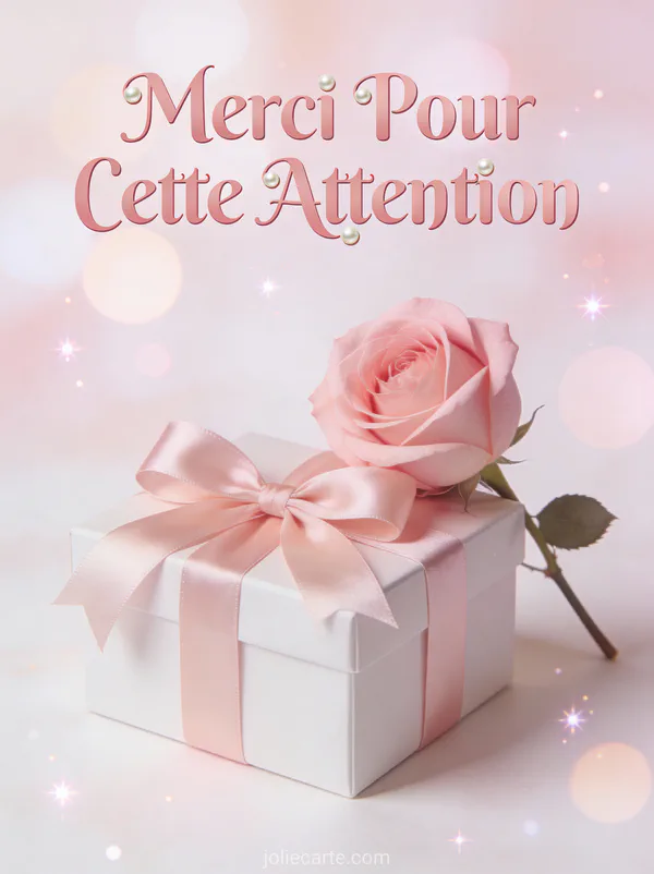 Boîte cadeau avec ruban et rose rose unique texte Merci Pour Cette Attention rose délicat avec perles