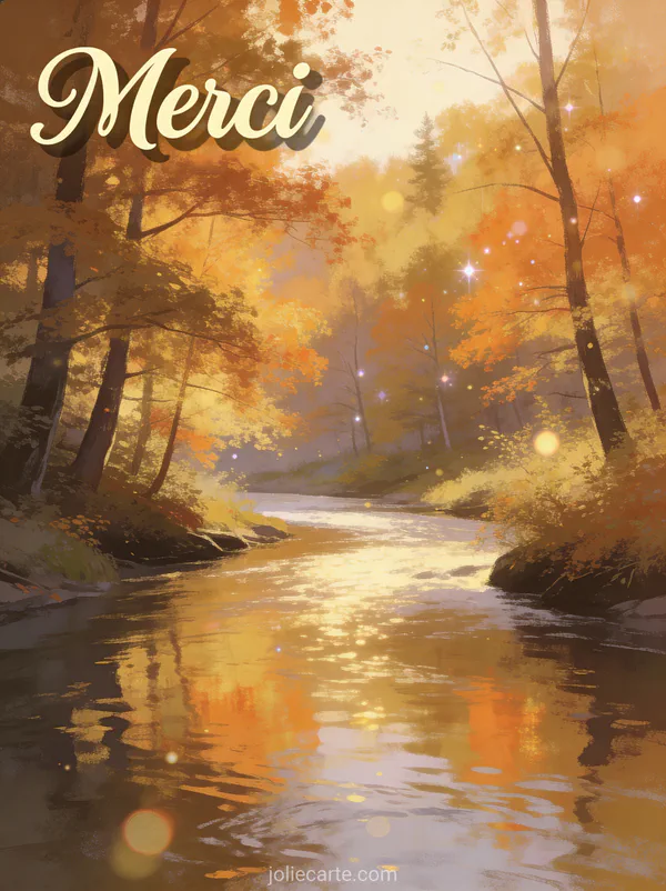 Message de remerciement pour des condoléances avec rivière forêt automne texte Merci