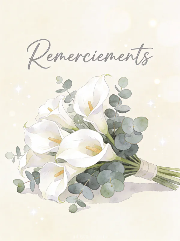 Remerciement message condoléances avec lys calla eucalyptus texte Remerciements