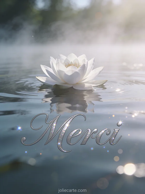 Texte de remerciements condoléances avec lotus blanc flottant eau brume texte Merci