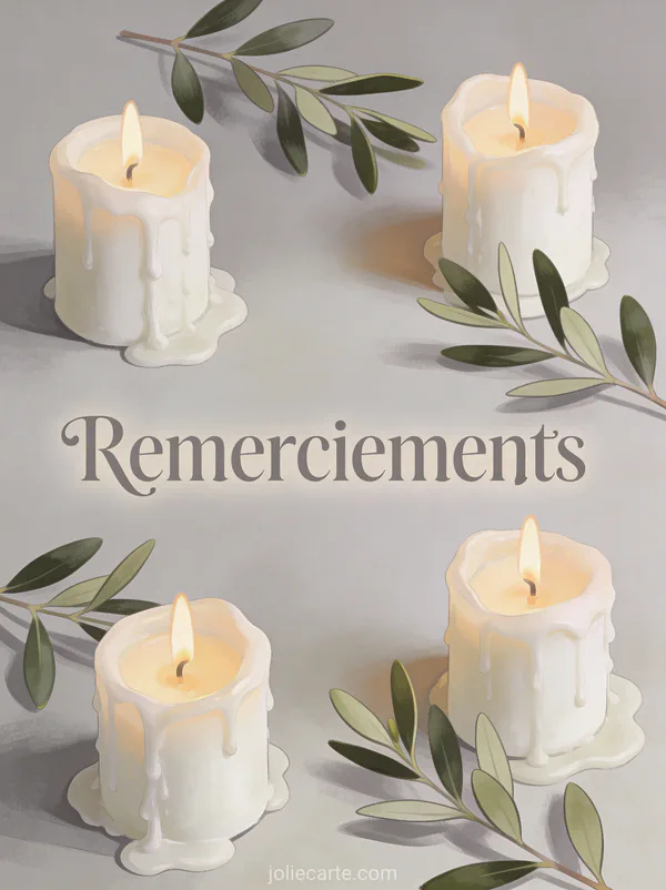 Carte de remerciement deces exemple avec bébé éléphant couronne fleurs savane texte Remerciements