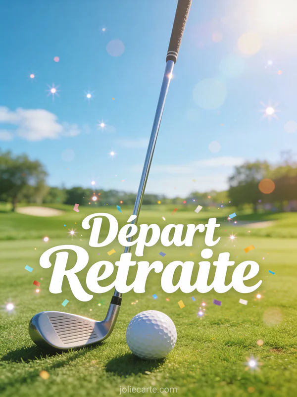 Invitation retraite humoristique avec clubs de golf sur parcours ensoleillé