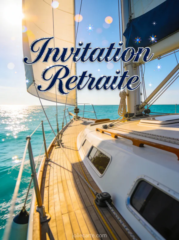 Invitation retraite élégante avec voilier sur mer turquoise sous ciel bleu