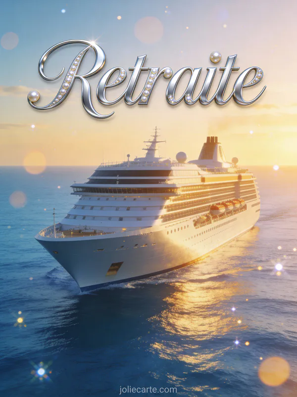 Faire part retraite avec paquebot de croisière sur océan au coucher du soleil