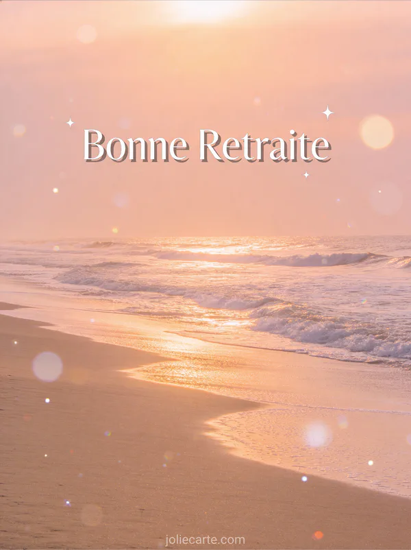 Carte retraite simple avec plage paisible au lever du soleil et vagues douces