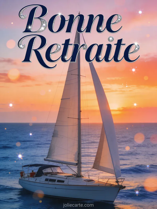 Carte citation retraite avec voilier sur mer Méditerranée au coucher du soleil