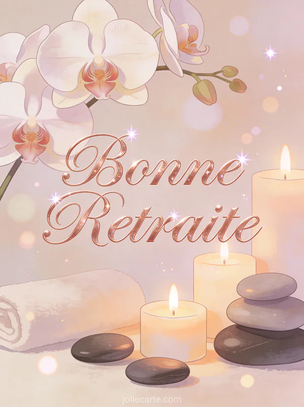 Carte retraite femme avec orchidées bougies et pierres zen ambiance spa