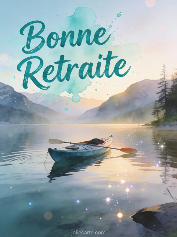 Carte message retraite avec kayak sur lac de montagne paisible à l'aube