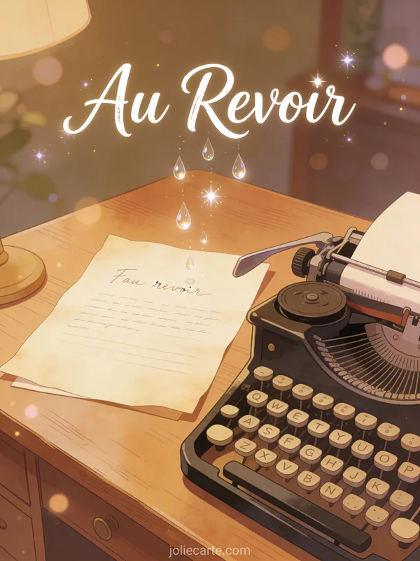 Carte lettre au revoir collègues avec machine à écrire vintage et lettre d'adieu