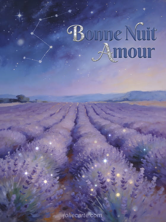 Champs de lavande sous ciel étoilé provençal nocturne texte Bonne Nuit Amour