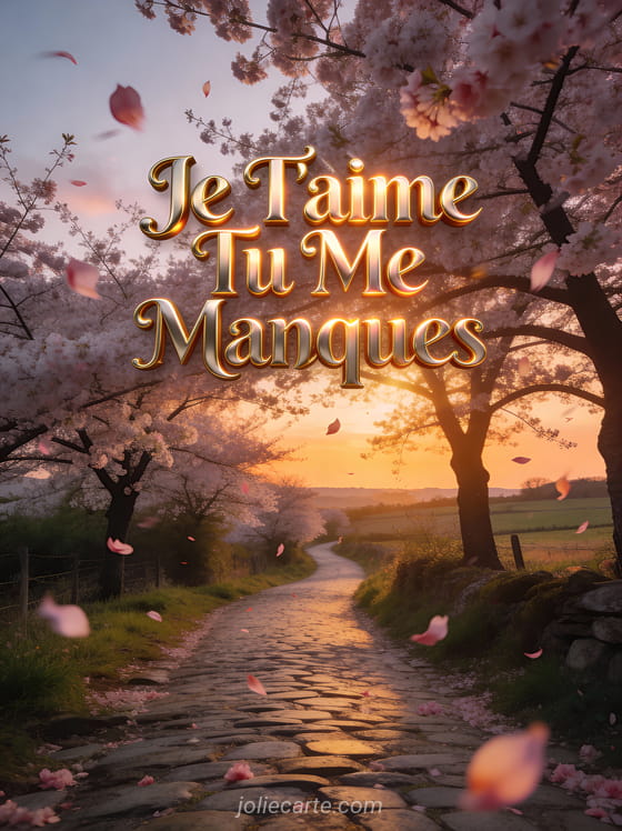 Montre à gousset antique ouverte entourée de pétales de roses séchés dans une atmosphère vintage romantique et texte Je T'aime Tu Me Manques