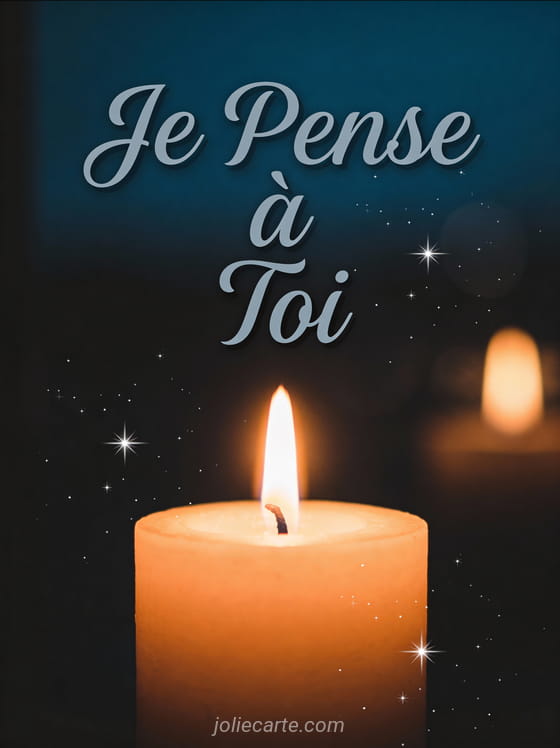 Bougie allumée avec lueur chaude dans l'obscurité avec le texte Je Pense à Toi