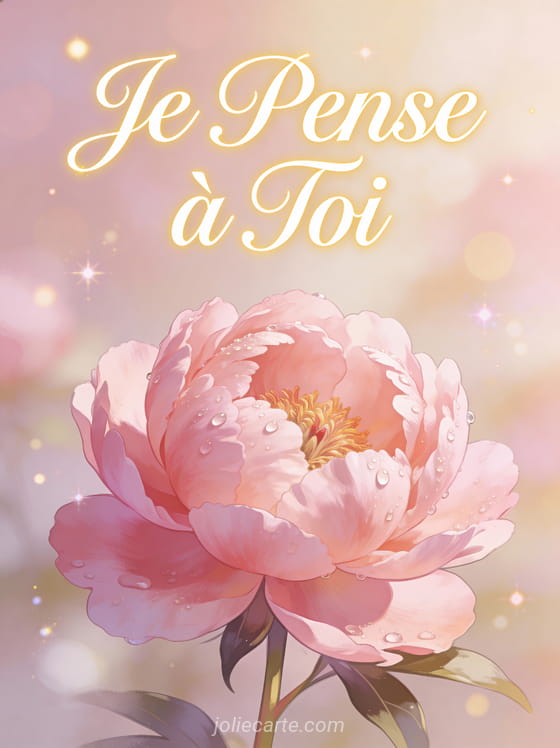 Plume blanche flottant dans une lumière dorée avec le texte Je Pense à Toi