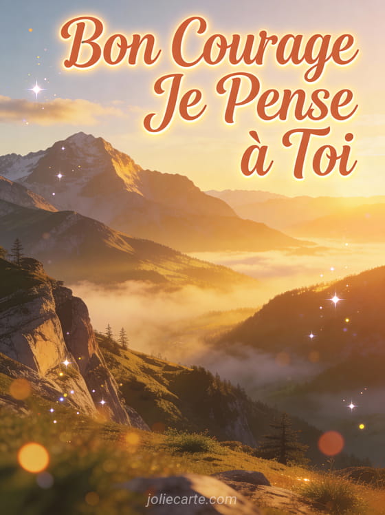 Éléphant cartoon souriant tenant un trèfle à quatre feuilles avec le texte Bon Courage Je Pense à Toi