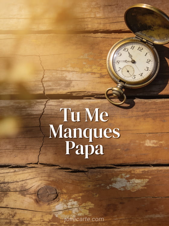 Montre à gousset vintage sur surface en bois patiné avec lumière dorée et le texte Tu Me Manques Papa