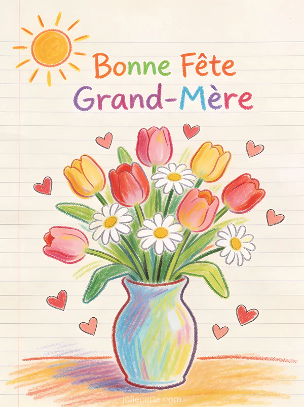 Chouette effraie yeux dorés sur branche feuilles automne fond crépuscule violet orange texte Bonne Fête Grand-Mère néon