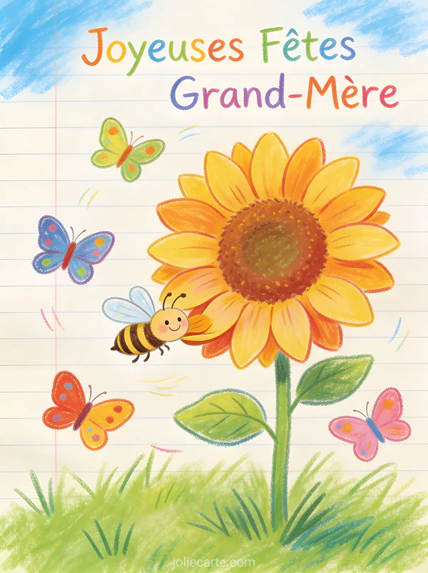 Ours polaire mignon neige fraîche flocons aurore boréale rose verte texte Joyeuses Fêtes Grand-Mère guirlandes