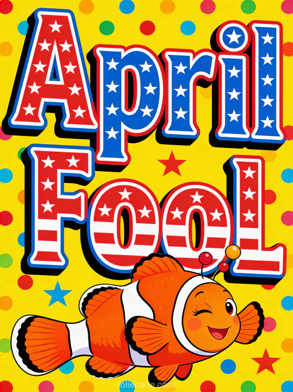 Poisson clown faisant un clin d oeil avec le texte April Fool style pop art sur fond jaune