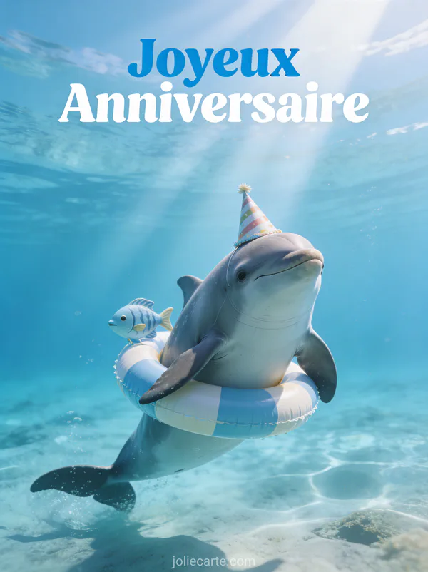 Lamantin paisible avec chapeau de fête et bouée poisson nageant dans un océan cristallin