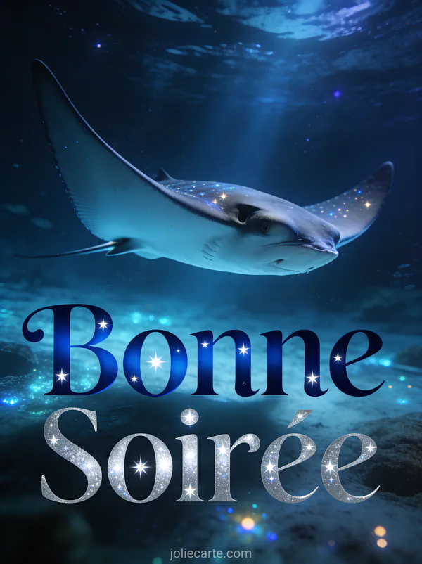 Raie manta majestueuse glissant dans les eaux sombres illuminées par la bioluminescence
