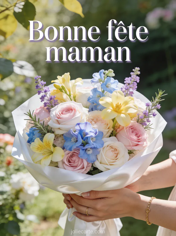 Bouquet rond de roses David Austin lisianthus et freesias pastel emballé dans du papier de soie blanc