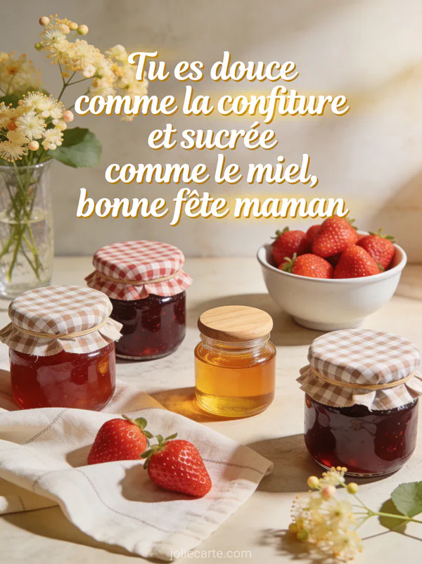 Pots de confiture artisanale couvercles vichy fraises fraîches pot de miel et fleurs de sureau cuisine campagne