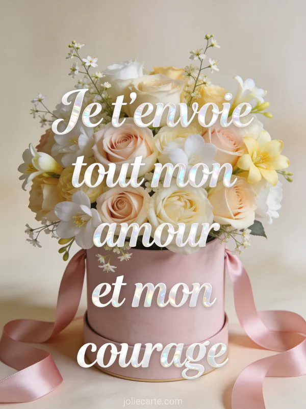 Roses David roses et crème freesias blancs jasmin étoilé dans boîte à chapeau rose poudré texte d'amour et courage