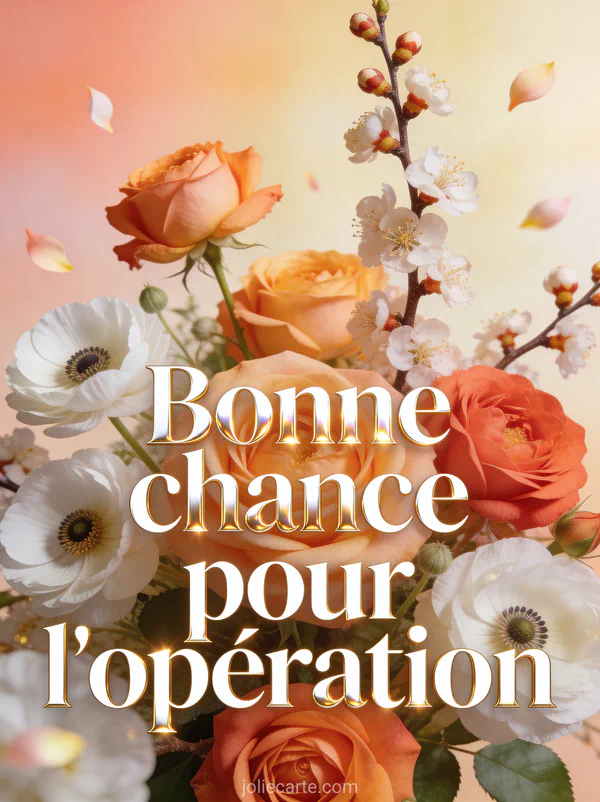 Roses anciennes abricot et corail anémones blanches et amandier en fleurs pétales flottants fond pêche texte de bonne chance