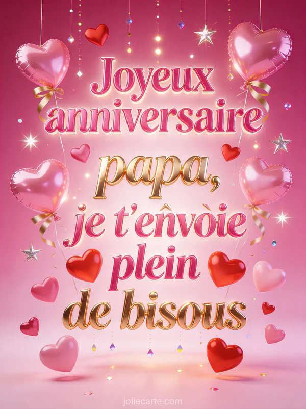 Cœurs roses et rouges flottants avec ballons en forme de cœur étoiles scintillantes et paillettes sur fond rose