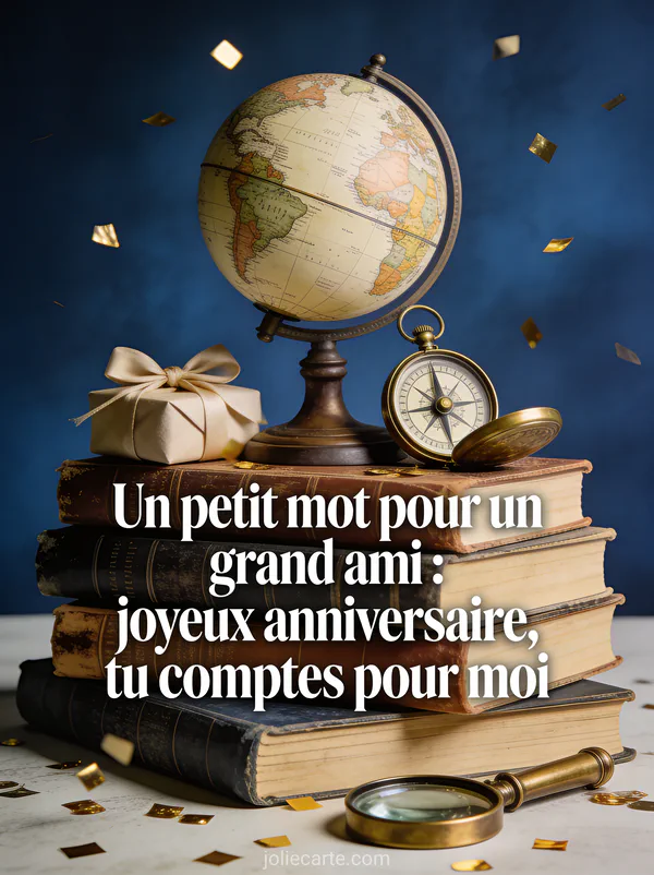 Globe terrestre vintage sur livres anciens avec boussole en laiton loupe et confettis dorés