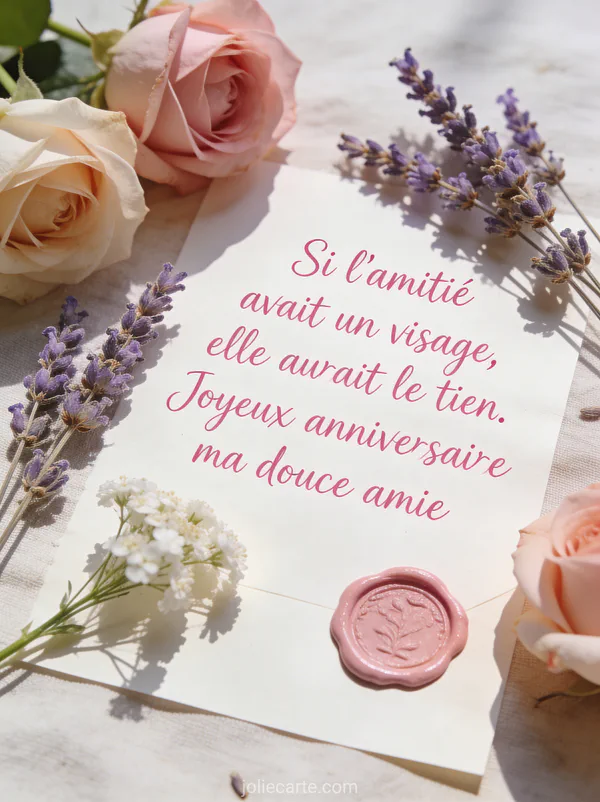 Papier à lettres fleuri avec fleurs séchées de lavande roses gypsophile et cachet de cire rose