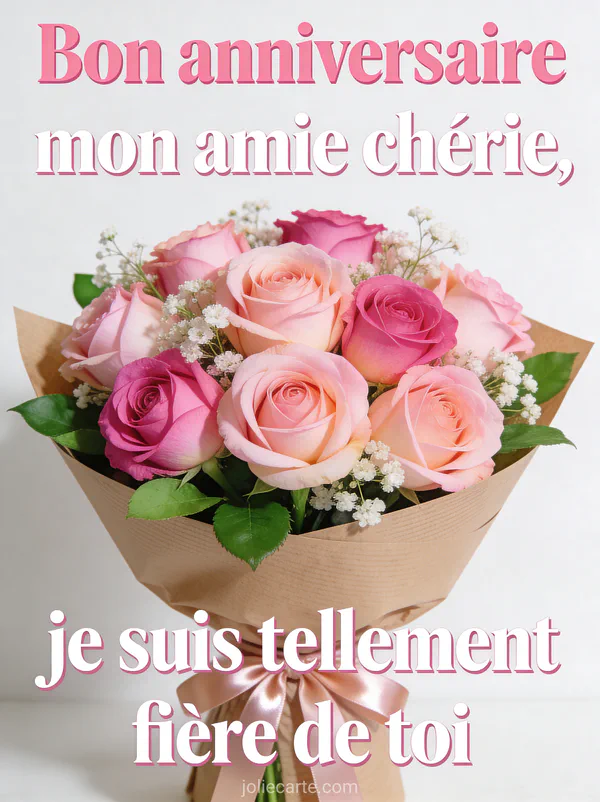 Bouquet rond de garden roses dégradé rose à fuchsia avec gypsophile dans papier kraft et ruban satiné