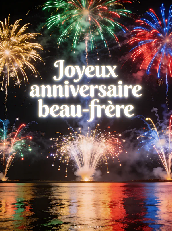 Feux d'artifice multicolores spectaculaires dans un ciel noir avec reflets sur un plan d'eau calme