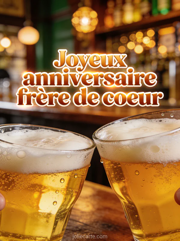 Deux pintes de bière blonde mousseuses trinquant dans une ambiance de pub irlandais avec lumière chaude dorée